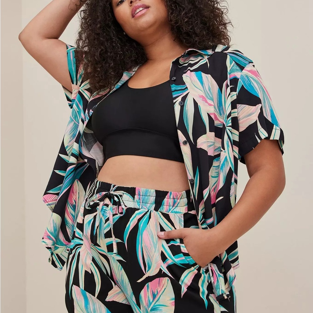 Torrid Black Tropical Leaf Swim Cover-Up